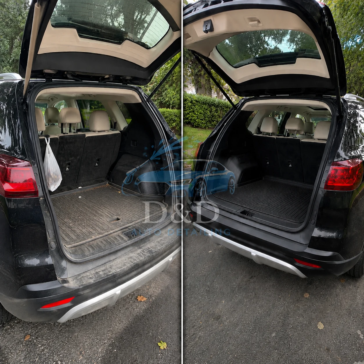 Cargo area before and after interior detailing result